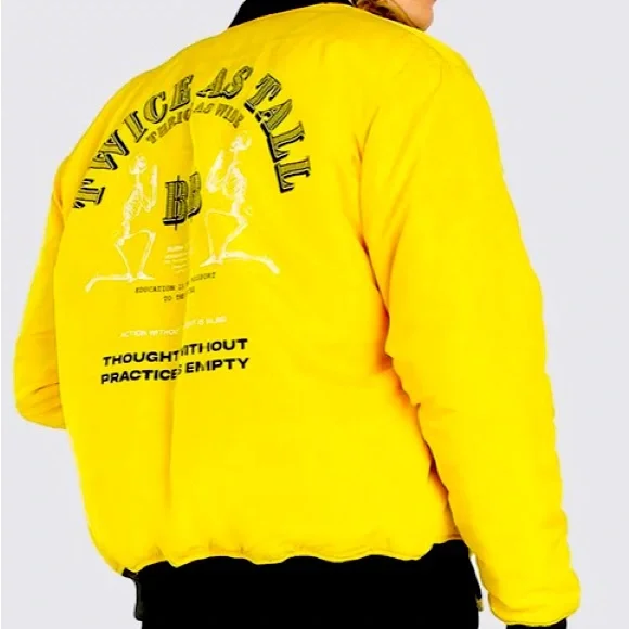 BoohooMan burns Boy bright yellow jacket sz Large L bomber jacket - Picture 2 of 4